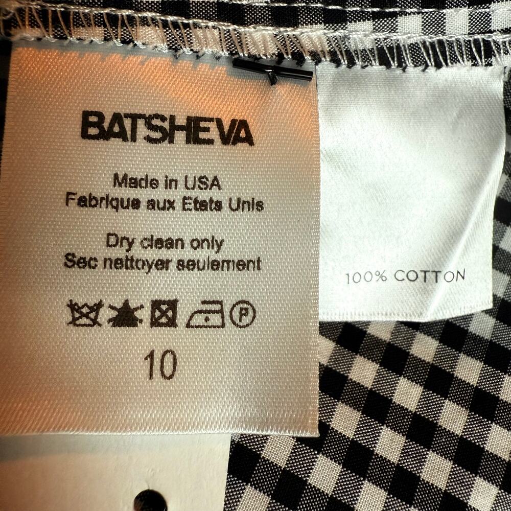 Batsheva Lou Blouse Size 10 Black /White Check Taffeta 3/4 Puffed Sleeves - Picture 13 of 13
